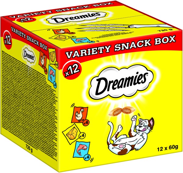 Dreamies Variety Snack Box 4x Huhn 4x Käse 4x Lachs