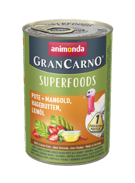 GranCarno Superfoods Pute + Mangold , Hagebutten, Leinöl